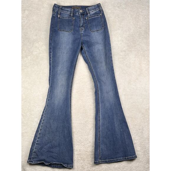 Rock & Roll Cowgirl Denim Blue Jeans Womens Size 29 x 34 High Rise Bell Bottoms - Picture 1 of 10